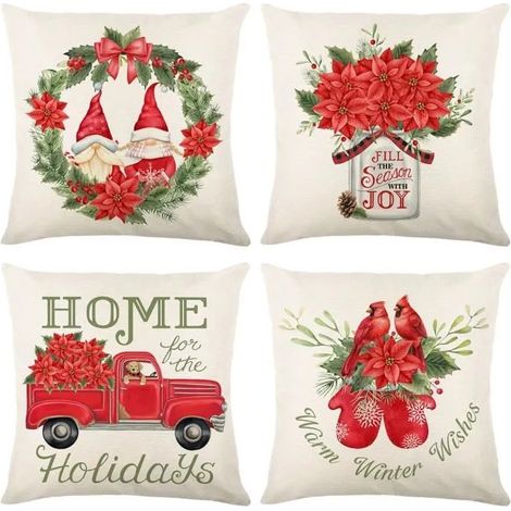 Housse de Coussin - Noël - 45x45cm - 100% Coton Lin - Zipper Invisible - Décoration Intérieure (1/4)