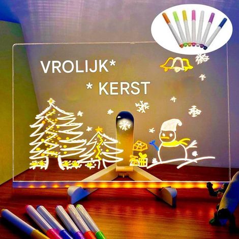 Tableau mémo LED acrylique - Tableau d'affichage lumineux - Avec support et 7 marqueurs de couleur - 300 pièces - Pour enfants et bureau - Blanc (1/5)