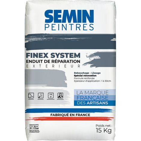 Semin – Enduit de rebouchage extérieur 15 kg – Haute adhérence sur ciment et béton – Finition lisse sans retrait – Pour réparations et lissages