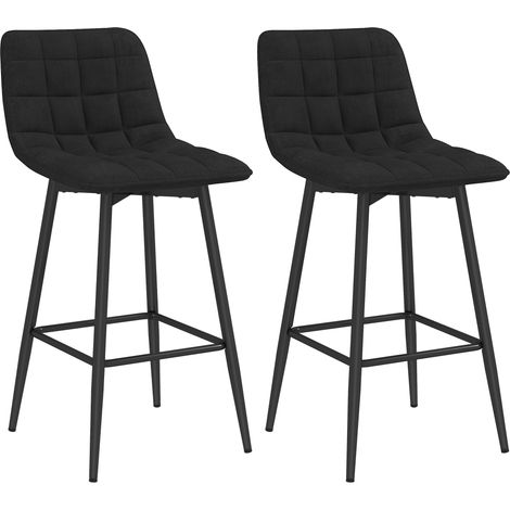 Set 2 Sgabelli da Cucina Stile Nordico in Tessuto Effetto Velluto e Metallo, 45x47x84 cm, Nero