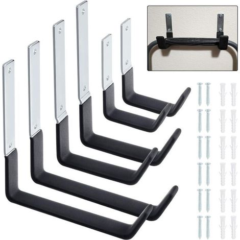 Lot de 6 crochets d'échelle de garage, de rangement utilitaire, montage mural, crochet de suspension pour vélo, échelle, chaises pliantes et objets encombrants (6) (1/4)