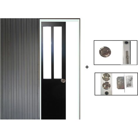 Porte Coulissante Atelier Noir H204 x L83 + Système à Galandage (sans kit finition) (1/5)