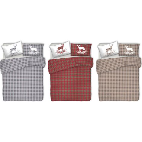 Copripiumino Sacco Piumone Pensieri Delicati 100% Cotone Dis. Cervo Tartan, misuraMatrimonialecoloreRosso (1/5)