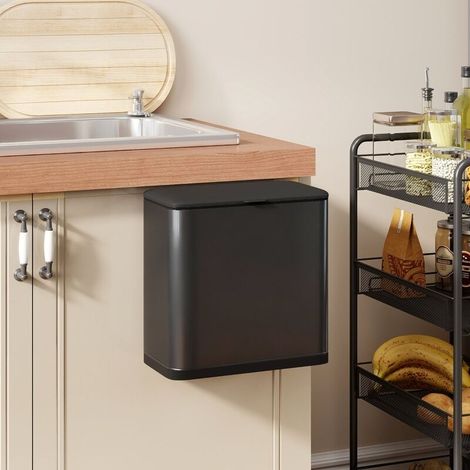 Poubelle de 8 L, sur pied ou murale, en acier inoxydable, noire (1/4)