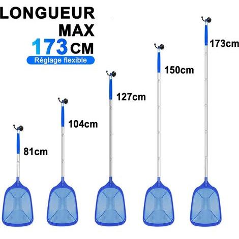 KGC Épuisette De Piscine avec Manche, 81-173 cm Épuisette À Mailles Ultra-Fines pour Piscines, Bassins À Poissons, Spas, Bassins De Jardin, Algues, Piscines Gonflables, pour Bestway Et pour Jacuzzis (1/4)