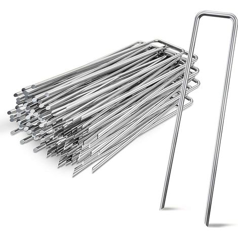Lot de 30 Piquets de Jardin en U Renforcés - Ancres Métalliques de 15 cm pour Fixer Bâches, Filets et Toiles de Paillage (1/5)