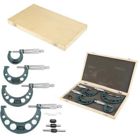 Ej.Life Metrisches Mikrometer, Metrisches Außenmikrometer-Set, 4-teiliges Metrisches Außenmikrometer-Dickenmessgerät 0-100 Mm mit Koffer (1/5)