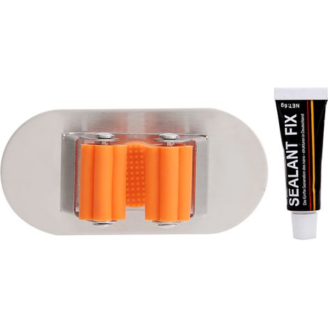 Porte-brosse et serpillière en acier inoxydable, support mural adhésif pour garage, cuisine, salle de bain – base semi-circulaire (1/5)
