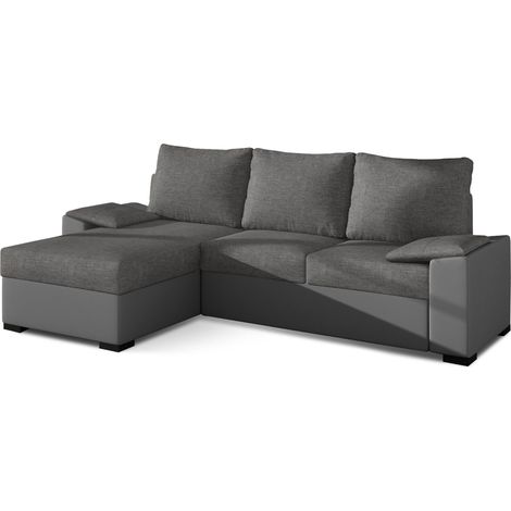 Canapé angle convertible et réversible simili gris et tissu gris foncé Luzo 245cm (1/5)