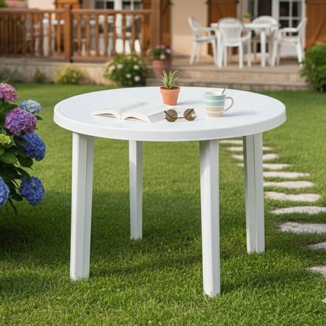 Dmora Table d'extérieur ronde, Made in Italy, 90x90x72 cm, couleur Blanc (1/3)