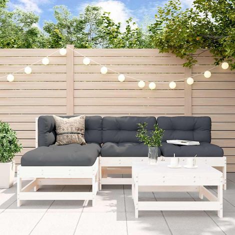 vidaXL Juego de sofás de jardín 5 piezas madera maciza de pino blanco (1/5)