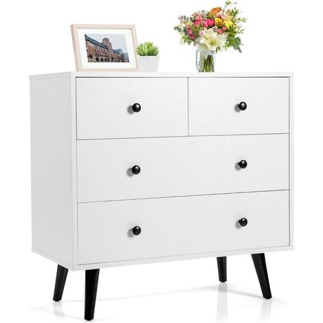 Chambre ou salon, commode 4 tiroirs pour vêtements et objets, design moderne avec poignées et anti-basculement (1/5)