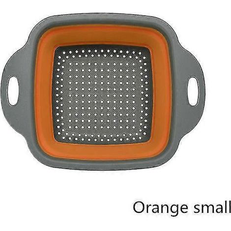 Faltbarer Silikon-Abtropfkorb, Küchenhelfer, Wasserfilter, Obst- und Gemüsekorb, quadratisch, Aufbewahrung – orange, klein