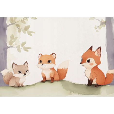 Papier peint mural renards enfant intissé grand format design intérieur chambre enfant pas cher 150x105 cm (1/5)