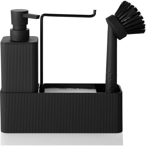 Distributeur Liquide Vaisselle Cuisine Noir 4 en 1 Rangement Evier Cuisine Distributeur Liquide Vaisselle avec Distributeur Savon Brosse Éponge Porte-vaisselle et Organisateur (1/5)