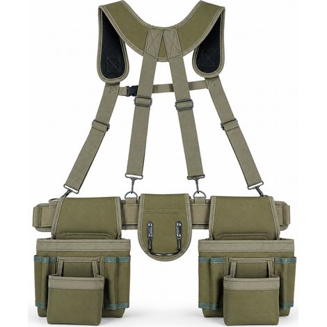 Sac à outils ceinture avec bretelles multifonction en Oxford vert kaki (1/5)