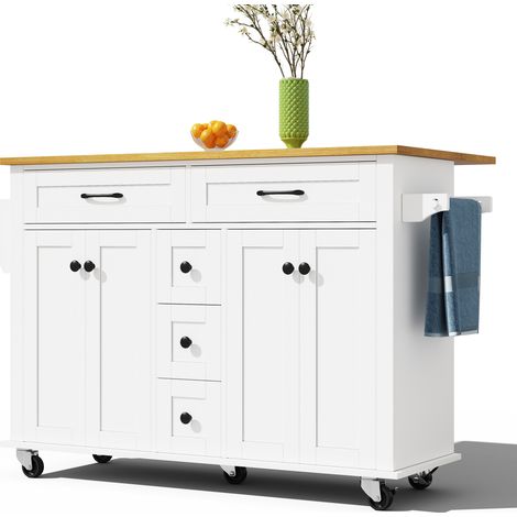 CHICFURN Carrello da cucina 140x65x89 cm in MDF bianco e legno, con vani e ruote (1/5)