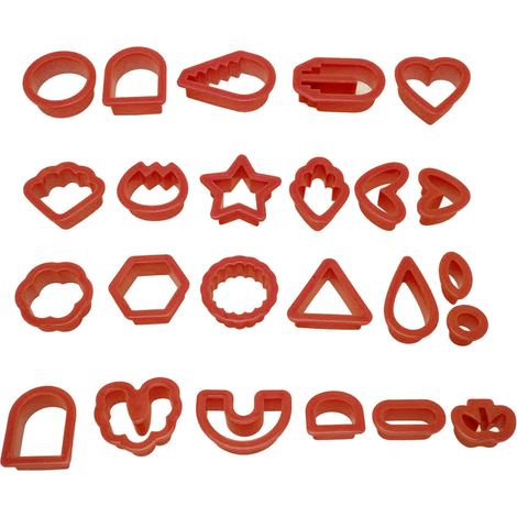 Lot de 24 emporte-pièces en argile polymère, bords renforcés, DIY artisanal, sécurité alimentaire pour gâteaux, bougies, rouge. (1/5)