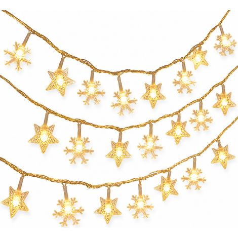 Guirlande LED Solaire Étoiles et Flocons de Neige, 20 Lumières, 8 Modes, Décoration de Noël Extérieure (1/5)