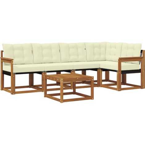 Outdoor Sofa Set with Cushion 6 pcs Natural and Cream vidaXL