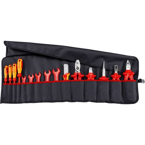 KNIPEX 98 99 13 Borsa portautensili avvolgibile 15 pezzi con utensili di sicurezza per lavori sugli impianti elettrici 805 mm