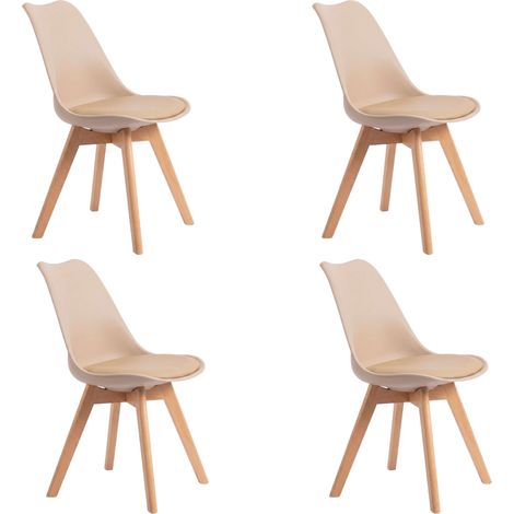 Juego 4 Sillas Comedor Bistro, Sillas Cocina Nórdicas, Beige y Madera (1/5)