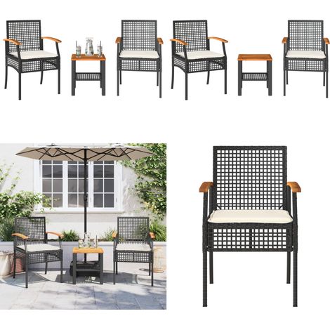 3-tlg. Bistro-Set mit Kissen Schwarz Poly Rattan Akazienholz - Gartensofa - Outdoor Möbel - Gartenmöbel Set - Bistro Set - Esstisch - Home & Living (1/5)
