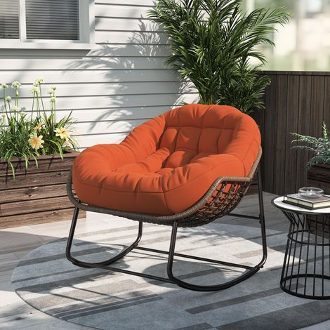 Garten-Schaukelstuhl – 105 x 90 x 80 cm – Kissen, Stahlrahmen, breit und bequem – aus geflochtenem Kunststoff – Orange (1/5)