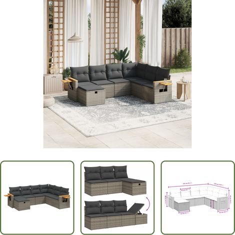 Gartensessel - 7-tlg. Garten-Sofagarnitur mit Kissen Grau Poly Rattan (1/5)