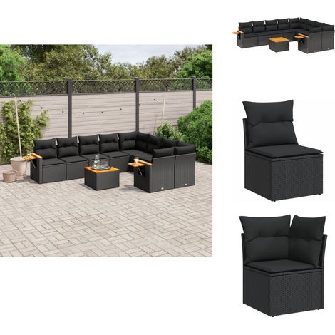 Salon de jardin 10 pcs avec coussins noir résine tressée - Salon De Jardin - Meuble Extérieur - Set Salon - Résine Tressée - Rotin Synthétique (1/5)