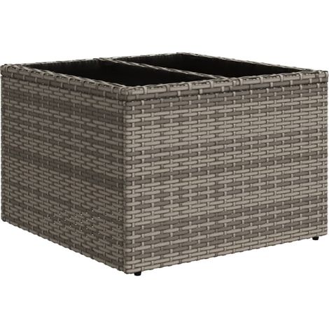 Garden Table with Glass Top Grey 55x55x37 cm Poly Rattan vidaXL