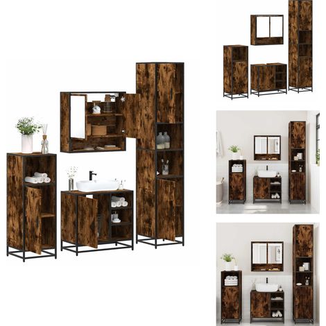 Ensemble meubles salle de bain 4 pcs chêne fumé bois ingénierie - Ensemble De Meubles De Salle De Bain - Ensembles De Meubles De Salle De Bain - Armoire De Salle De Bain - Armoire De Rangement De Sall (1/5)
