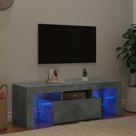 Meuble TV avec lumières LED pour Salon - Armoire TV Gris béton 120x35x40 cm BV786741 - BonneVie (1/5)