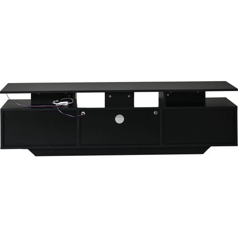 Meuble TV noir en MDF avec LED et 2 armoires, 160x40x45 cm, compatible TV 70 pouces (1/5)