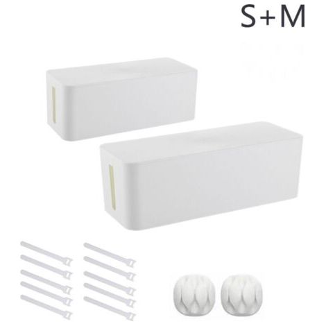 Boîte de gestion des câbles, lot de 2, support de câbles, protection enfants et animaux, blanc (1/4)