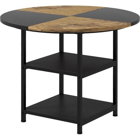 Tavolo da Pranzo 4-6 Persone Ø100x76 cm con Ripiani in Acciaio e MDF Nero e Marrone (1/5)