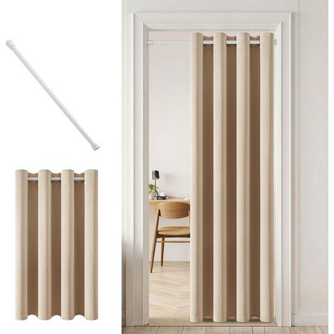 Rideau Porte occultant Thermique œillets 1p L150 H200 Beige (1/5)