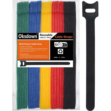 Lot de 50 Multicolore Attaches de Câble Sangle Réutilisable Scratch Serre Câble Bande avec Crochet et Boucle pour la Gestion des Câbles Organisation (1/5)