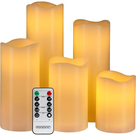 LED-Kerzen-Set mit Fernbedienung und Timer - Echtwachs, 5 Stück (1/5)