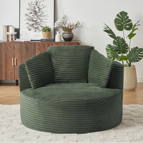 Runder Loungesessel grün aus Cord mit ergonomischer Rückenlehne (1/5)