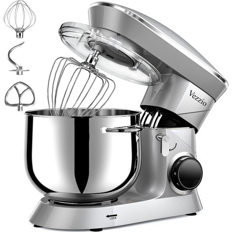 Multi-Function Kitchen Robot 8.5L 6 Speed Low Noise Kneader with Kneader Hook, Flat Beater, Wire Whisk (Silver) (1/5)