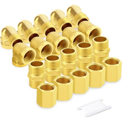 20 PIECES Raccords de tuyauterie en laiton 1/2 pouce BSP, mamelons hexagonaux, raccords coude à 90 degrés pour tuyau d'air comprimé - GO-238 (1/5)