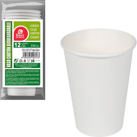 Gobelets carton - BESTGREEN - 33 cl - Blanc - Biodégradable - Lot de 12 (1/2)