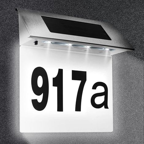 Panneau de numéro de porte solaire, signe de maison moderne, numéro de porte, étiquette de lettre 0-9 et ag, numéro de porte étanche, lampe murale de clture (1/5)