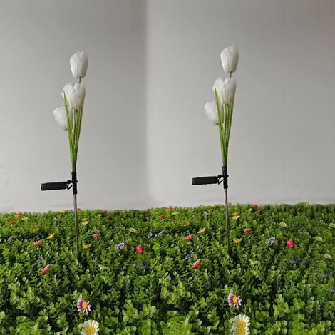 Éclairez votre jardin avec une lampe solaire tulipe blanche – IP65 étanche – LED décorative pour jardinière, cour ou terrasse (1/2)