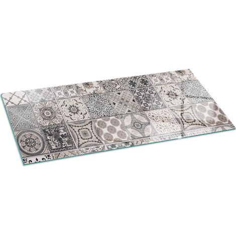 Plaque de protection de sol en verre trempé pour cheminée ou poêle à bois pare-feu contre les étincelles Motifs de carreaux décoratifs 125x50 cm (1/5)