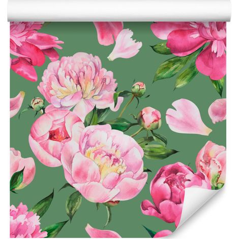 Hermoso papel pintado de peonías para salón y dormitorio, 50x1000 cm. (1/5)