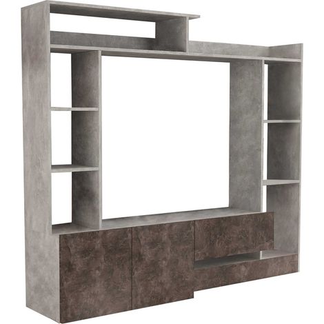 Parete attrezzata porta tv da interno soggiorno in legno nobilitato bilaminato Ponte Vecchio -  Grigio Effetto Cemento E Grigio Scuro Effetto Cemento (1/5)