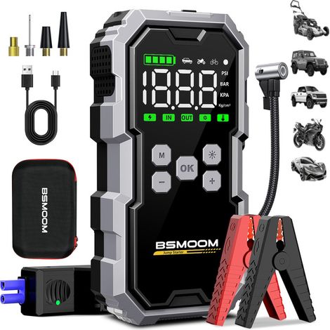 Demarreur de batterie portable 6000Aavec compresseur 150PSI - Ecran LCD2,7", charge rapide 21800mAh, lampe LED400 lumens SOS/stroboscope - Idealpour voiture, moto, camion (1/5)