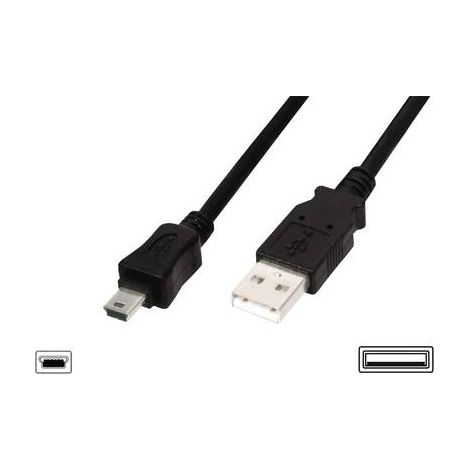 Digitus Câble USB USB 2.0 USB-A mâle, USB-Mini-B mâle 3.00 m noir rond, blindage double AK-300130-03 (1/2)